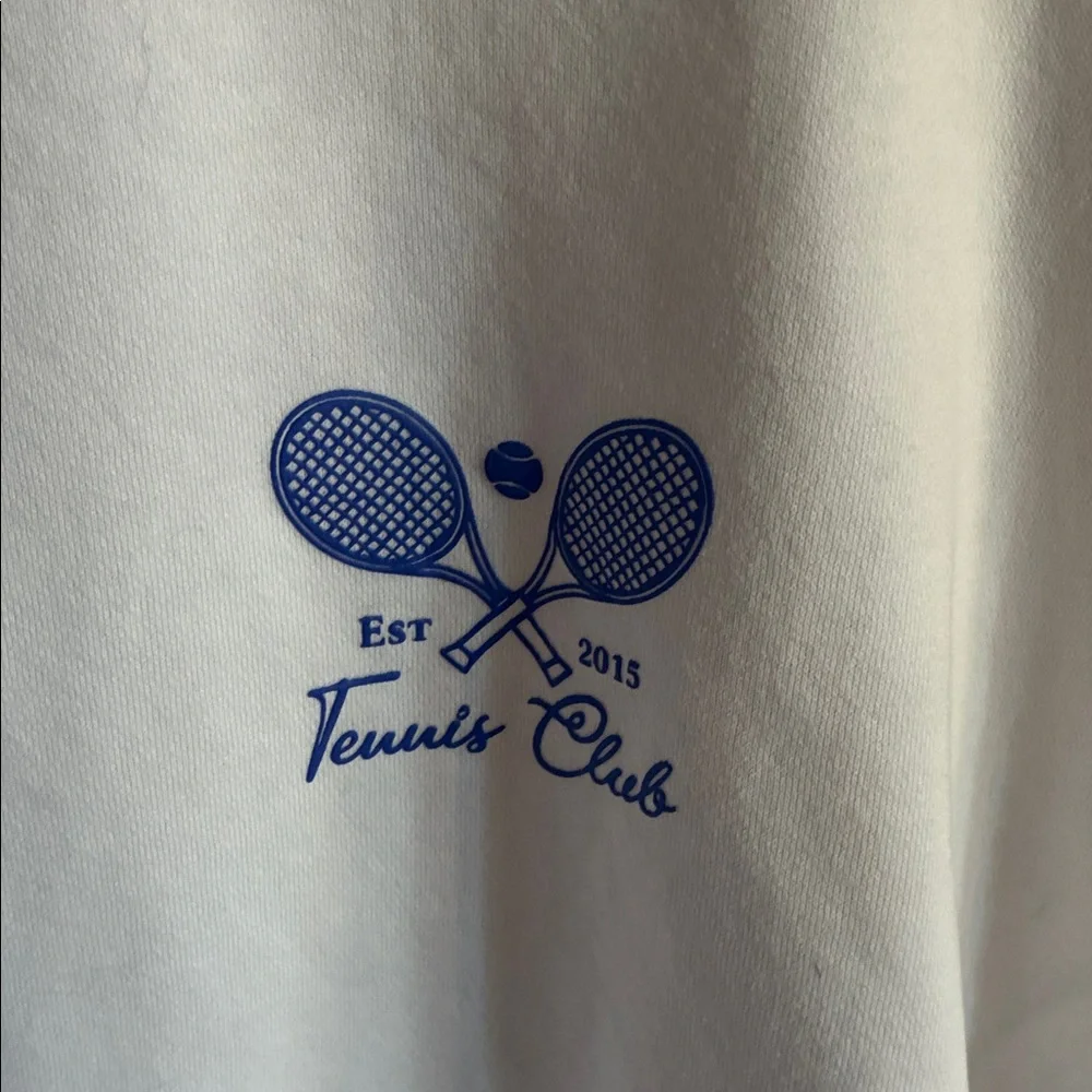 White Crewneck Sweatshirt with Small Lavender Tennis Chest Graphic